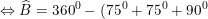 \small \Leftrightarrow \widehat{B}=360^0-(75^0+75^0+90^0)=120^0